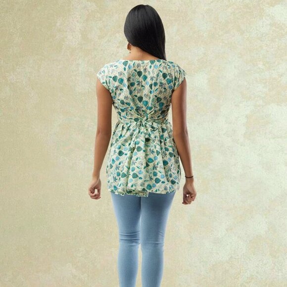 Light Green Printed Short Top with Collar | Muvvas Boutique - Picture 4 of 4